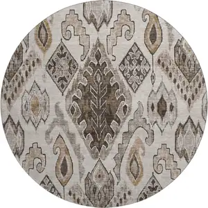 Photo of 8' Brown Beige And Taupe Moroccan Washable Round Rug With UV Protection