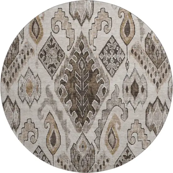 8' Brown Beige And Taupe Moroccan Washable Round Rug With UV Protection Photo 1