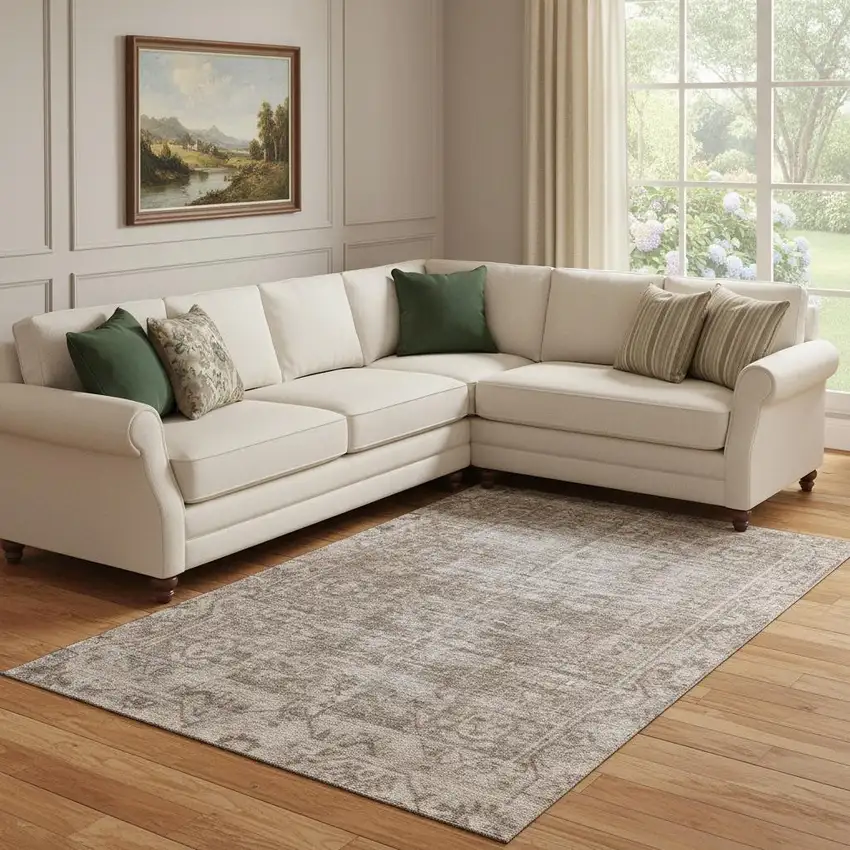 8' Brown Beige And Taupe Oriental Washable Area Rug With UV Protection Photo 2