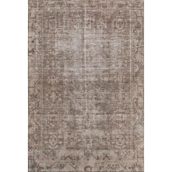 8' Brown Beige And Taupe Oriental Washable Area Rug With UV Protection Photo 1