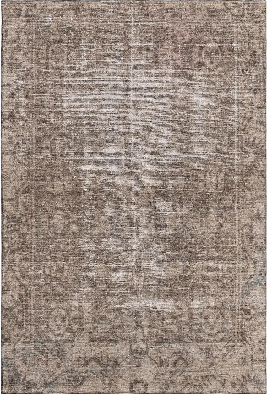 8' Brown Beige And Taupe Oriental Washable Area Rug With UV Protection Photo 1