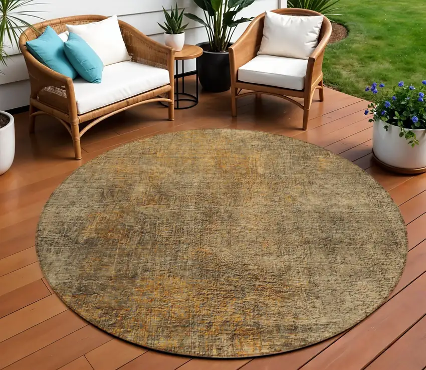 8' Brown Beige And Taupe Round Abstract Washable Indoor Outdoor Area Rug Photo 1