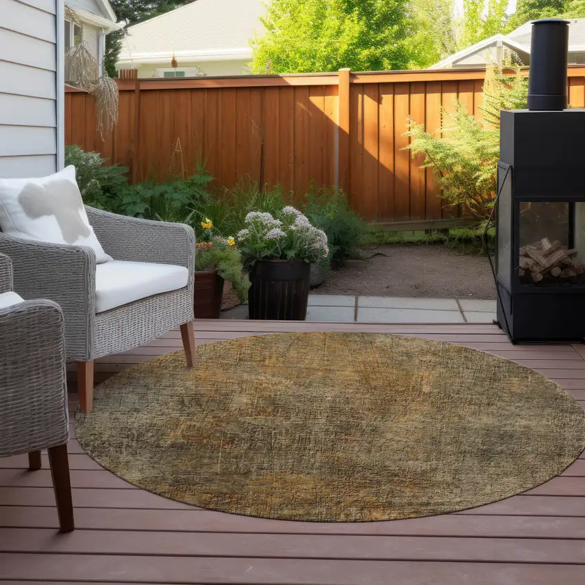 8' Brown Beige And Taupe Round Abstract Washable Indoor Outdoor Area Rug Photo 6