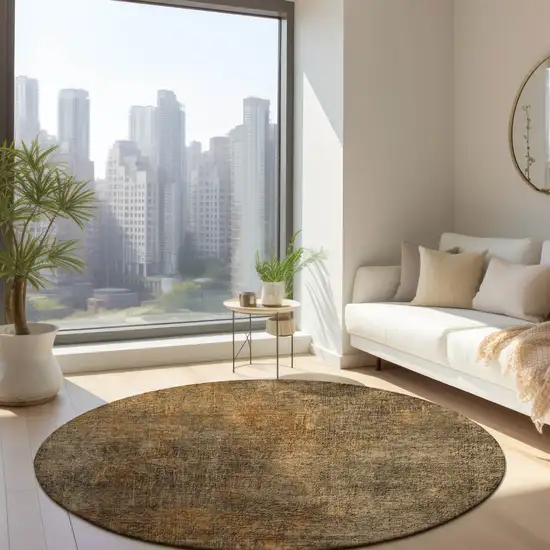 8' Brown Beige And Taupe Round Abstract Washable Indoor Outdoor Area Rug Photo 7