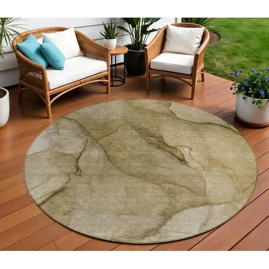 8' Brown Beige And Taupe Round Abstract Washable Indoor Outdoor Area Rug Photo 1