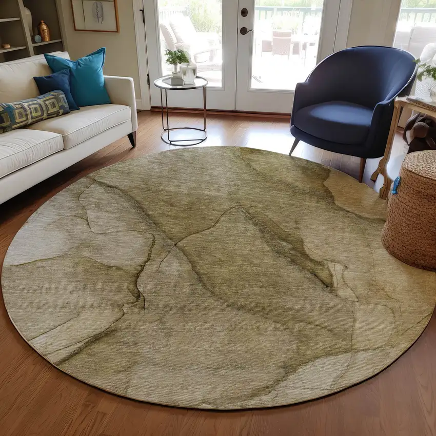 8' Brown Beige And Taupe Round Abstract Washable Indoor Outdoor Area Rug Photo 6