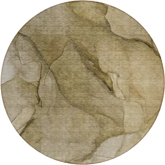 8' Brown Beige And Taupe Round Abstract Washable Indoor Outdoor Area Rug Photo 2