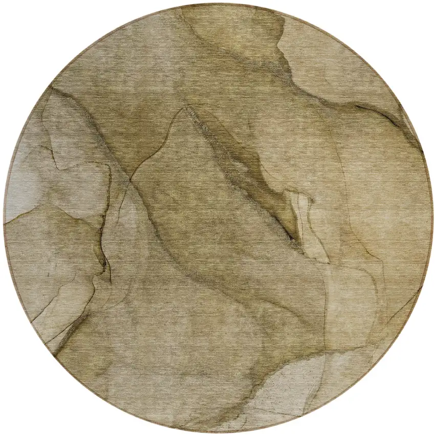 8' Brown Beige And Taupe Round Abstract Washable Indoor Outdoor Area Rug Photo 2
