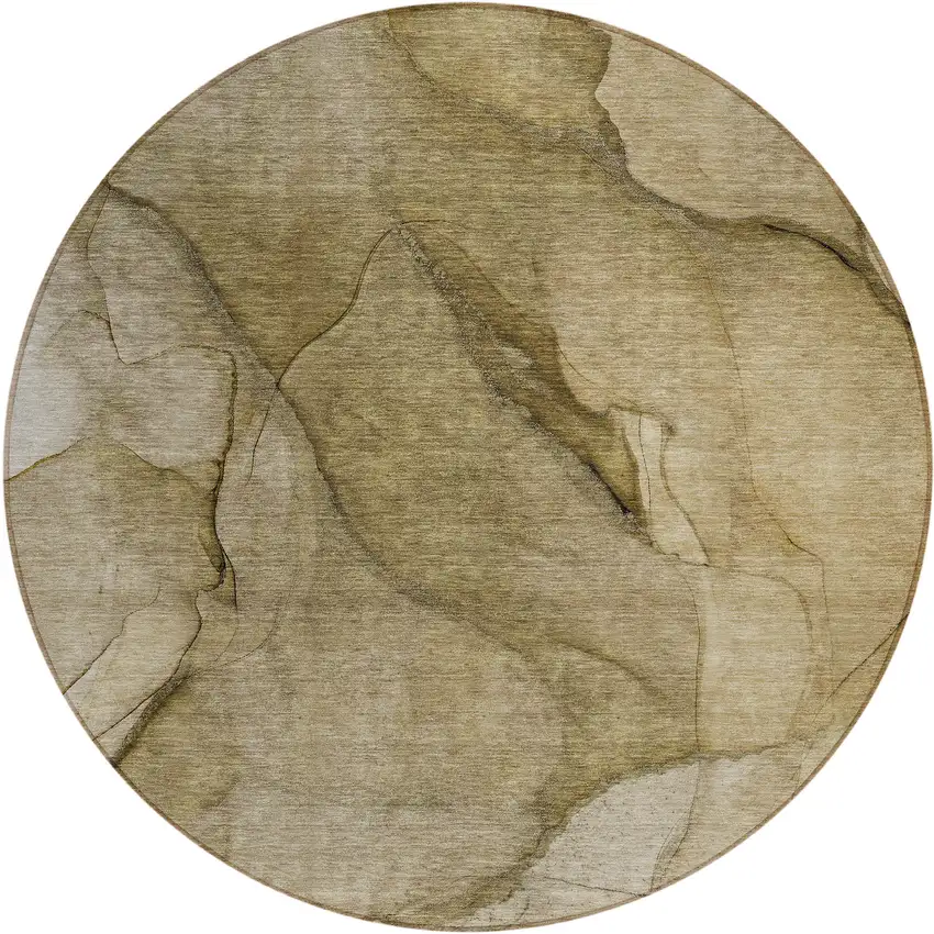 8' Brown Beige And Taupe Round Abstract Washable Indoor Outdoor Area Rug Photo 2
