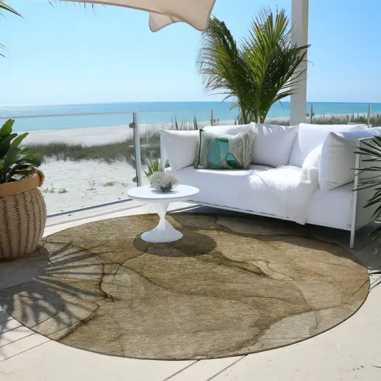 8' Brown Beige And Taupe Round Abstract Washable Indoor Outdoor Area Rug Photo 5