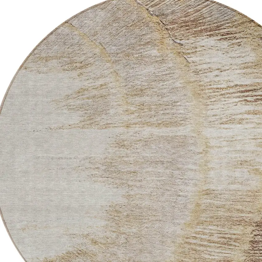8' Brown Beige And Taupe Round Abstract Washable Indoor Outdoor Area Rug Photo 4