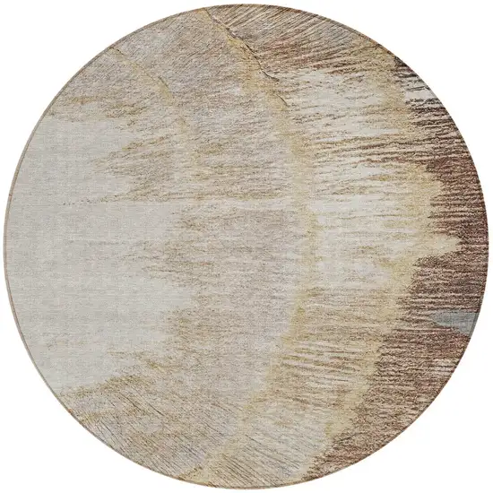 8' Brown Beige And Taupe Round Abstract Washable Indoor Outdoor Area Rug Photo 5