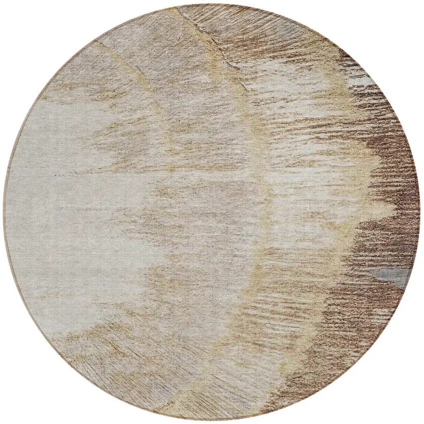 8' Brown Beige And Taupe Round Abstract Washable Indoor Outdoor Area Rug Photo 5