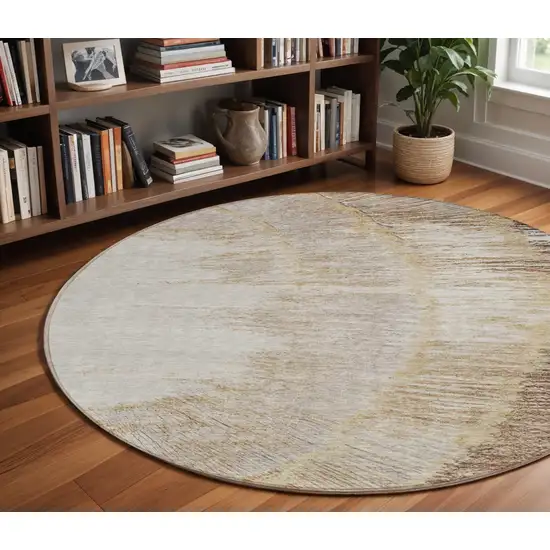 8' Brown Beige And Taupe Round Abstract Washable Indoor Outdoor Area Rug Photo 9