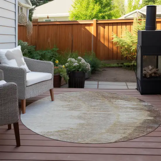 8' Brown Beige And Taupe Round Abstract Washable Indoor Outdoor Area Rug Photo 6