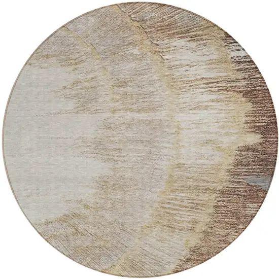 8' Brown Beige And Taupe Round Abstract Washable Indoor Outdoor Area Rug Photo 2