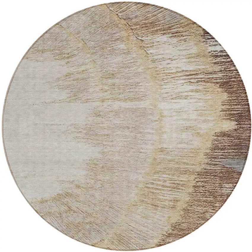 8' Brown Beige And Taupe Round Abstract Washable Indoor Outdoor Area Rug Photo 2
