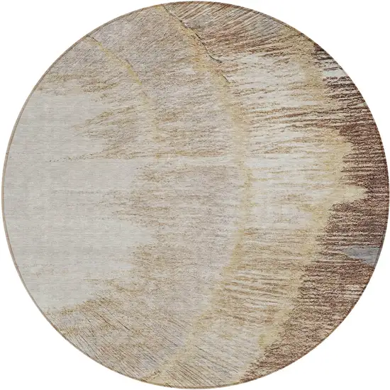 8' Brown Beige And Taupe Round Abstract Washable Indoor Outdoor Area Rug Photo 2