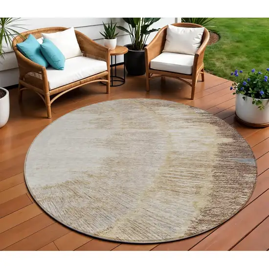 8' Brown Beige And Taupe Round Abstract Washable Indoor Outdoor Area Rug Photo 1