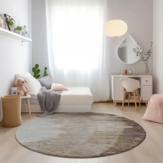 8' Brown Beige And Taupe Round Abstract Washable Indoor Outdoor Area Rug Photo 7