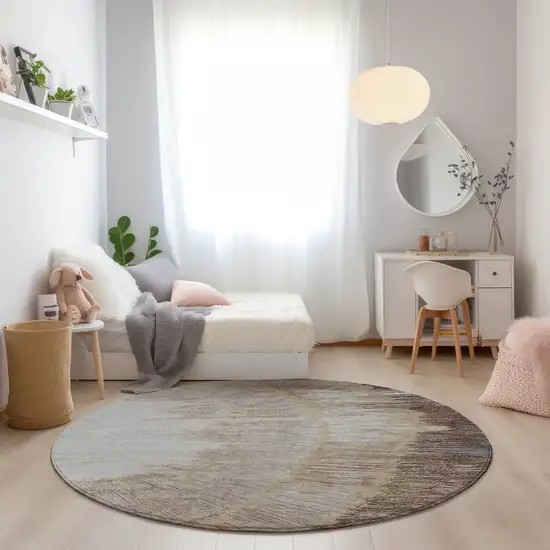 8' Brown Beige And Taupe Round Abstract Washable Indoor Outdoor Area Rug Photo 7