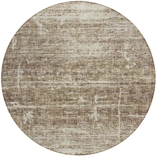 8' Brown Beige And Taupe Round Abstract Washable Indoor Outdoor Area Rug Photo 1