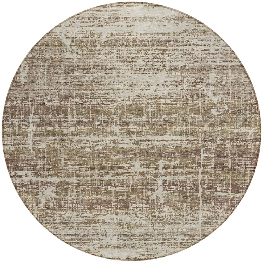 8' Brown Beige And Taupe Round Abstract Washable Indoor Outdoor Area Rug Photo 1