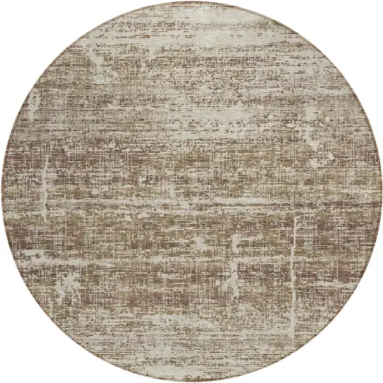 8' Brown Beige And Taupe Round Abstract Washable Indoor Outdoor Area Rug Photo 1