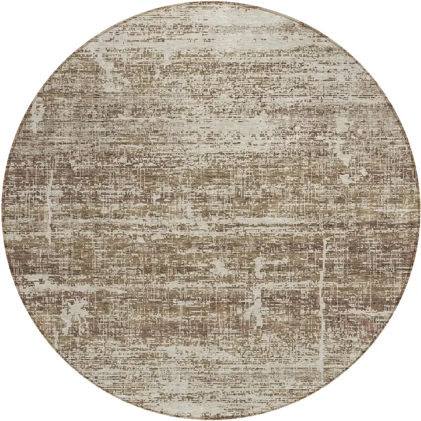8' Brown Beige And Taupe Round Abstract Washable Indoor Outdoor Area Rug Photo 1