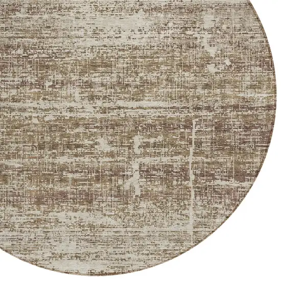8' Brown Beige And Taupe Round Abstract Washable Indoor Outdoor Area Rug Photo 4