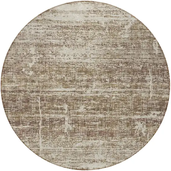 8' Brown Beige And Taupe Round Abstract Washable Indoor Outdoor Area Rug Photo 5