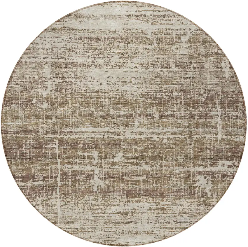 8' Brown Beige And Taupe Round Abstract Washable Indoor Outdoor Area Rug Photo 5