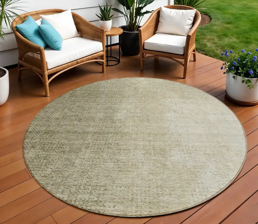 8' Brown Beige And Taupe Round Abstract Washable Indoor Outdoor Area Rug Photo 1