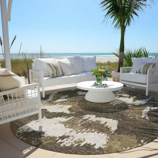 8' Brown Beige And Taupe Round Abstract Washable Indoor Outdoor Area Rug Photo 7