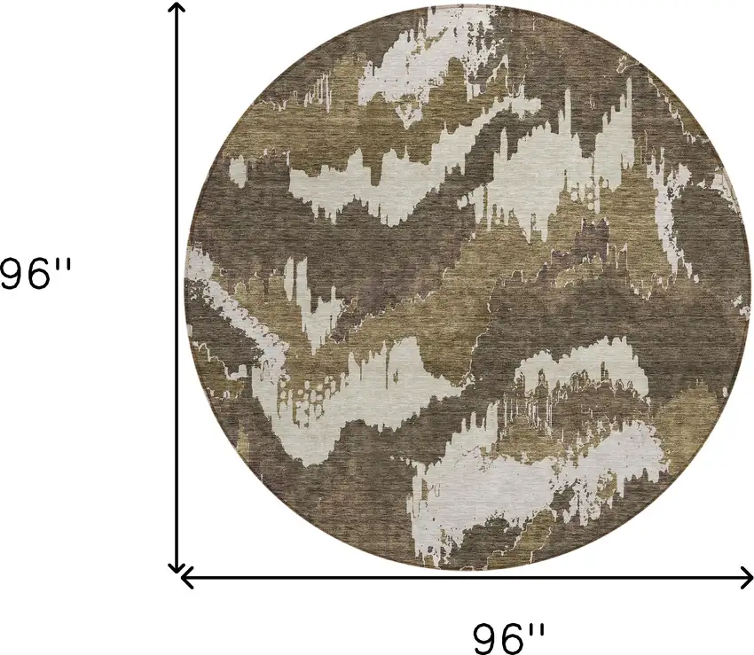 8' Brown Beige And Taupe Round Abstract Washable Indoor Outdoor Area Rug Photo 3