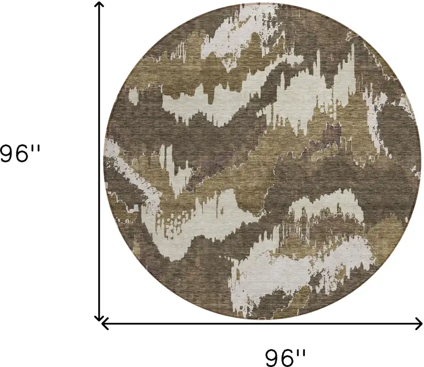 8' Brown Beige And Taupe Round Abstract Washable Indoor Outdoor Area Rug Photo 3
