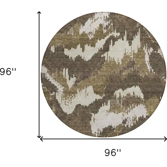 8' Brown Beige And Taupe Round Abstract Washable Indoor Outdoor Area Rug Photo 3