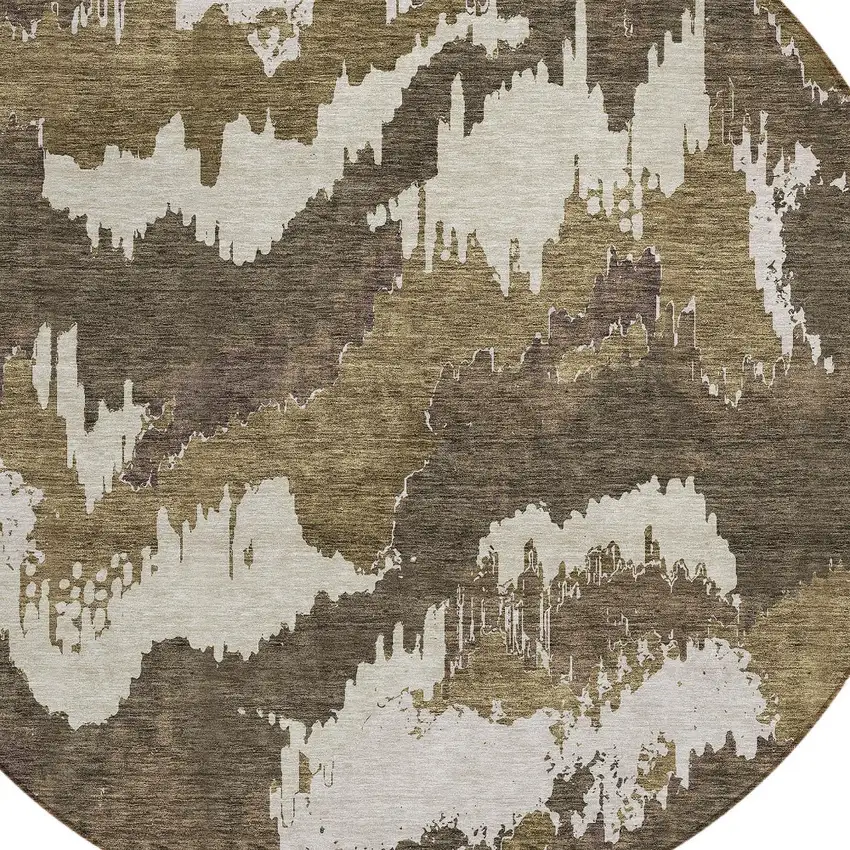 8' Brown Beige And Taupe Round Abstract Washable Indoor Outdoor Area Rug Photo 4