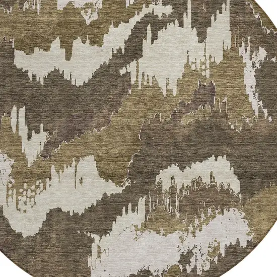 8' Brown Beige And Taupe Round Abstract Washable Indoor Outdoor Area Rug Photo 4