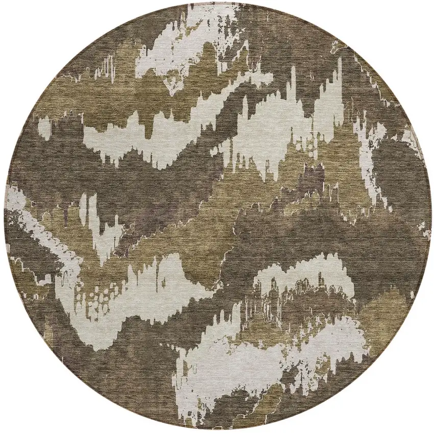 8' Brown Beige And Taupe Round Abstract Washable Indoor Outdoor Area Rug Photo 6