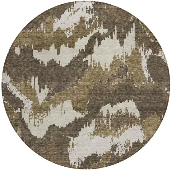 8' Brown Beige And Taupe Round Abstract Washable Indoor Outdoor Area Rug Photo 6