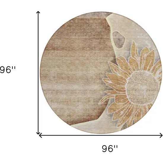 8' Brown Beige And Taupe Round Floral Washable Indoor Outdoor Area Rug Photo 9