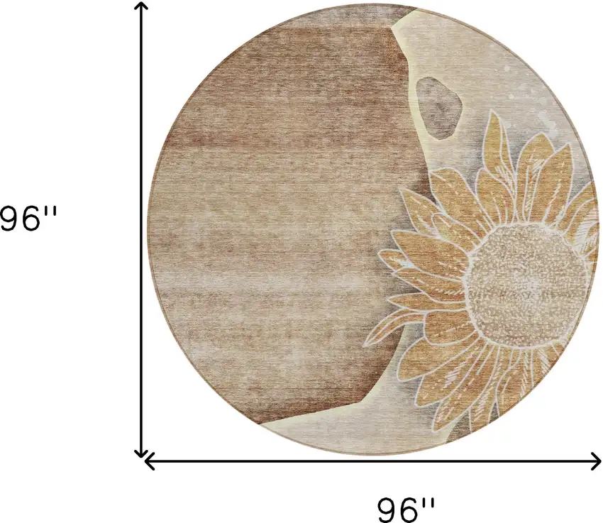8' Brown Beige And Taupe Round Floral Washable Indoor Outdoor Area Rug Photo 9