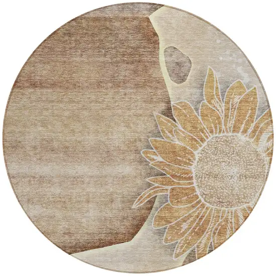 8' Brown Beige And Taupe Round Floral Washable Indoor Outdoor Area Rug Photo 6