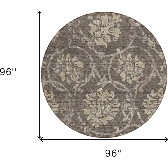 8' Brown Beige And Taupe Round Floral Washable Indoor Outdoor Area Rug Photo 8