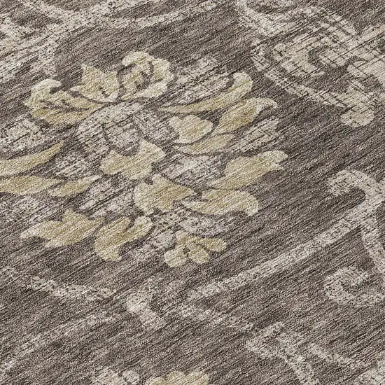 8' Brown Beige And Taupe Round Floral Washable Indoor Outdoor Area Rug Photo 9