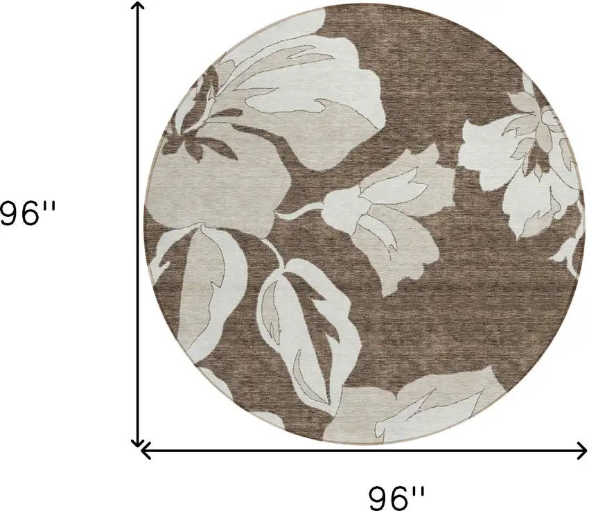 8' Brown Beige And Taupe Round Floral Washable Indoor Outdoor Area Rug Photo 3