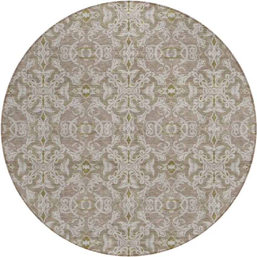 8' Brown Beige And Taupe Round Medallion Washable Indoor Outdoor Area Rug Photo 2