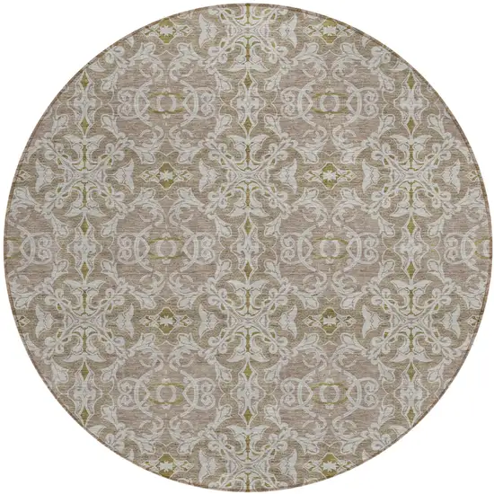 8' Brown Beige And Taupe Round Medallion Washable Indoor Outdoor Area Rug Photo 2