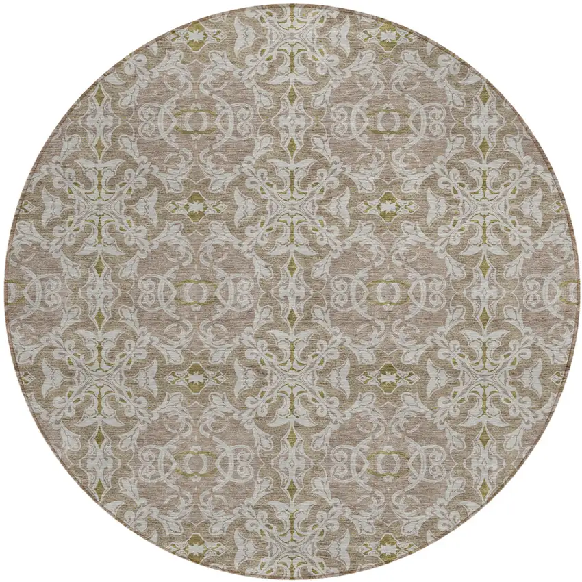8' Brown Beige And Taupe Round Medallion Washable Indoor Outdoor Area Rug Photo 2